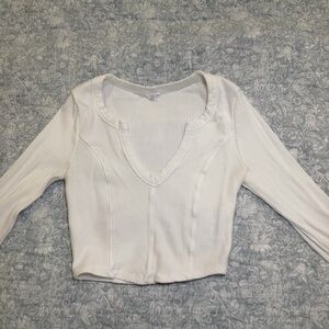 Garage White Ribbed Long Sleeve Top